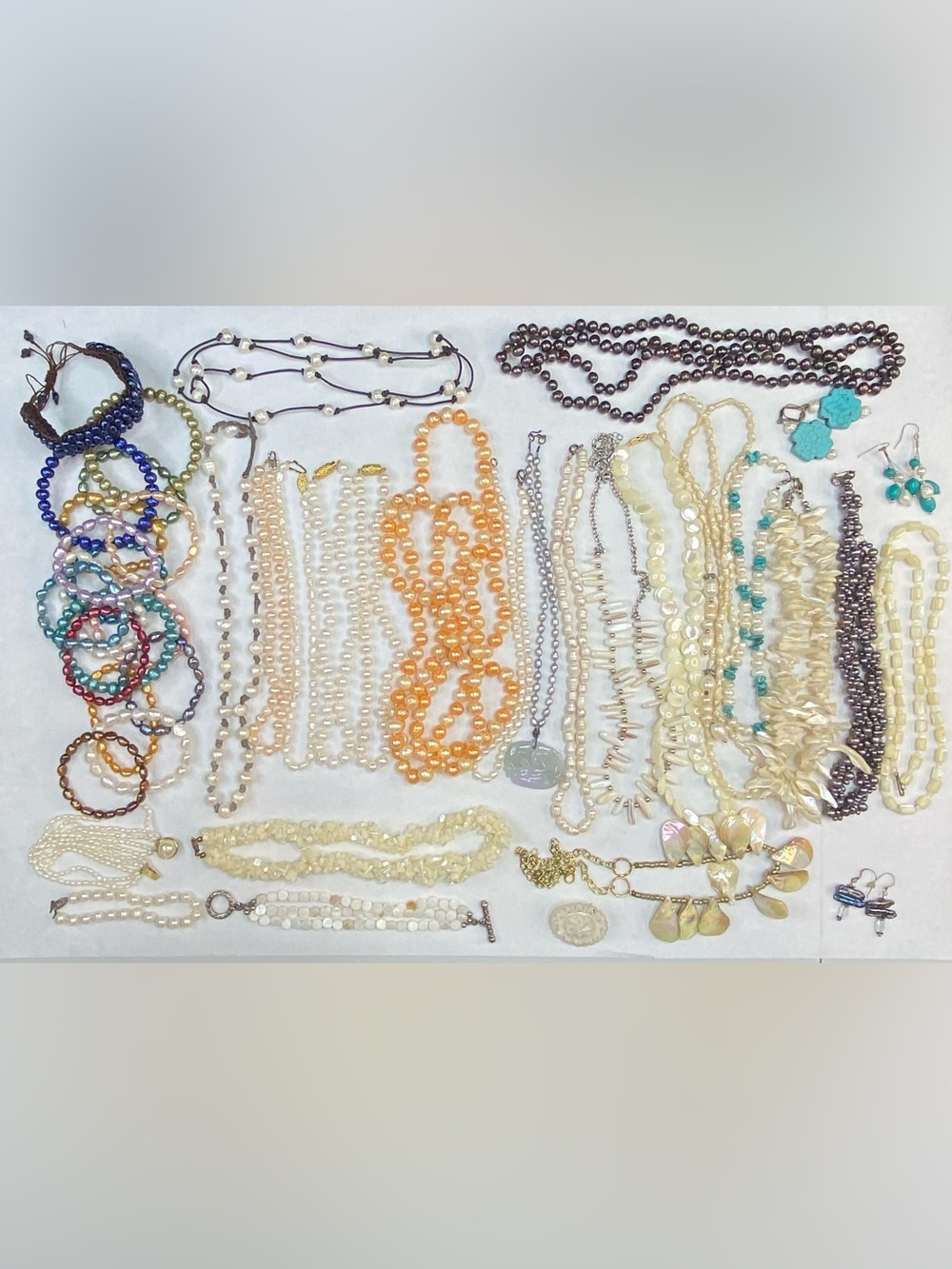 44 Piece Genuine Pearl and Shell Jewelry Lot Necklace Bracelet Earrings